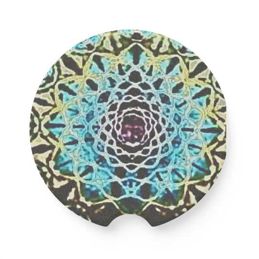Mandala Soapstone Car Coaster - Colorful Round Cup Holder for Travel & Home